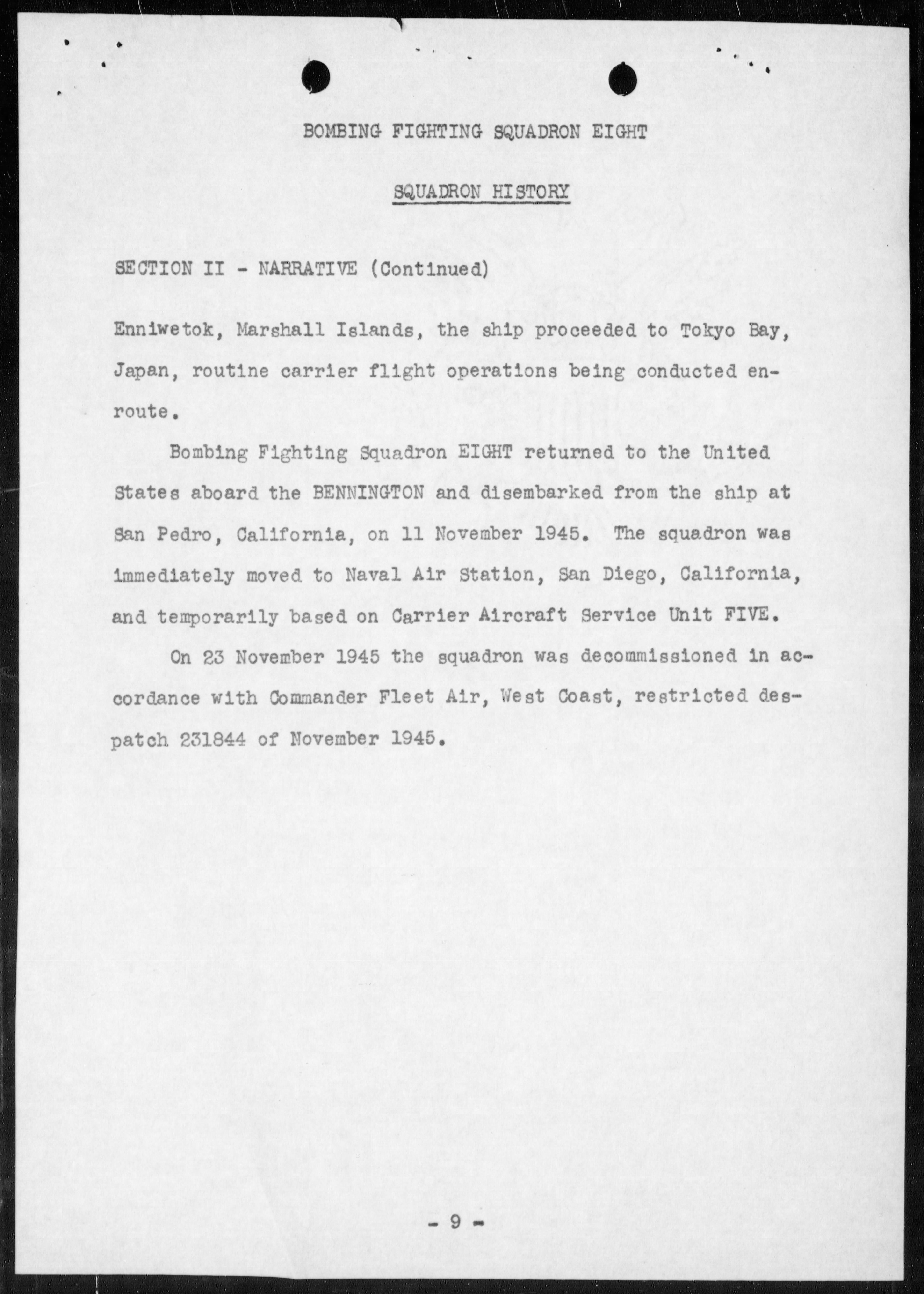 Document USN VBF 8 war diary 1945 0H