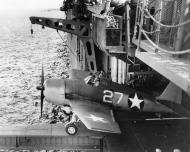 Asisbiz Grumman F6F 3 Hellcat VF 1 White 27 using the hangar deck catapault CV 10 USS Yorktown Jun 1943 01