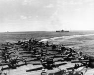 Asisbiz Grumman F6F 5 Hellcat VF 12 White 4,23 and 68 warming up CV 15 USS Randolp 01