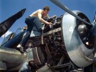Asisbiz Grumman F6F 5 Hellcat VF 16 White 4 undergoing engine checks CV 16 USS Lexington 1944 01