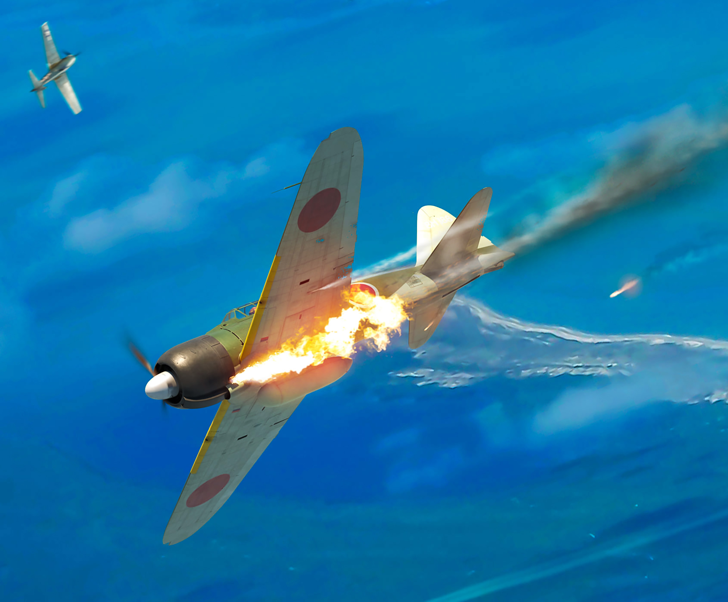 Artwork Grumman F6F 3 Hellcat VF 27 White 11 shotting dwon a Japanese Zero 0B