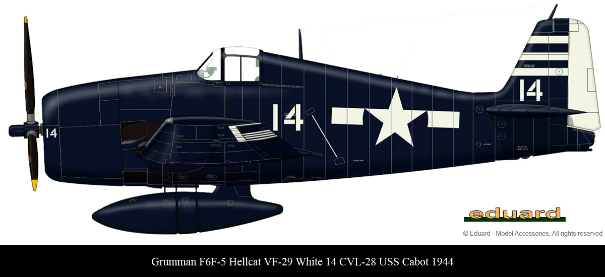 Grumman F6F 5 Hellcat VF 29 White 14 aboard CVL 28 USS Cabot 1945 0A