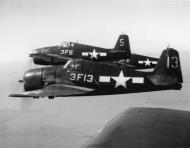 Asisbiz Grumman F6F 5 Hellcat VF 3 White 3F13 and 3F5 flying in formation near NAAS Oceana VA 1945 03