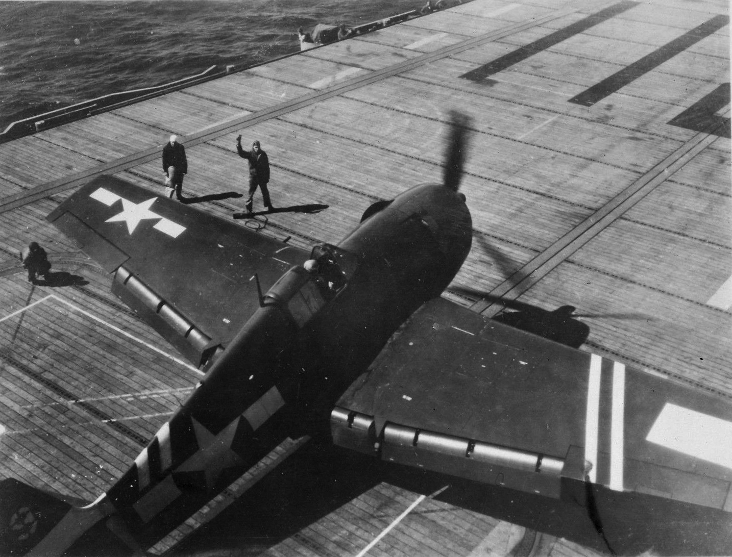Grumman F6F 5 Hellcat VF 36 White 9 pre launch CVE 112 USS Siboney Aug 1945 May 1946 01