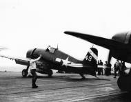 Asisbiz Grumman F6F 5 Hellcat VF 6 White 49 about to be catapulted from USS Suwannee 20th April 1945 02