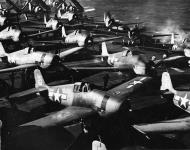 Asisbiz Grumman F6F 3 Hellcat VF 8 White 21, 34 and 32 preparing for launch CV 17 USS Bunker Hill 01