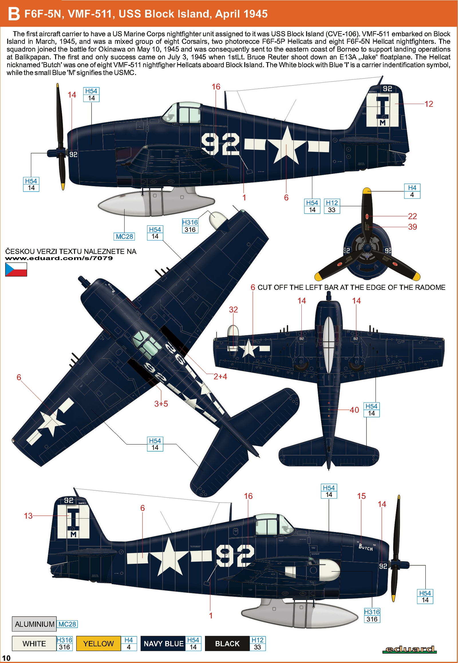 Grumman F6F 5N Hellcat VMFN 511 IM White 92 CVE 106 USS Block Island April 1945 0C