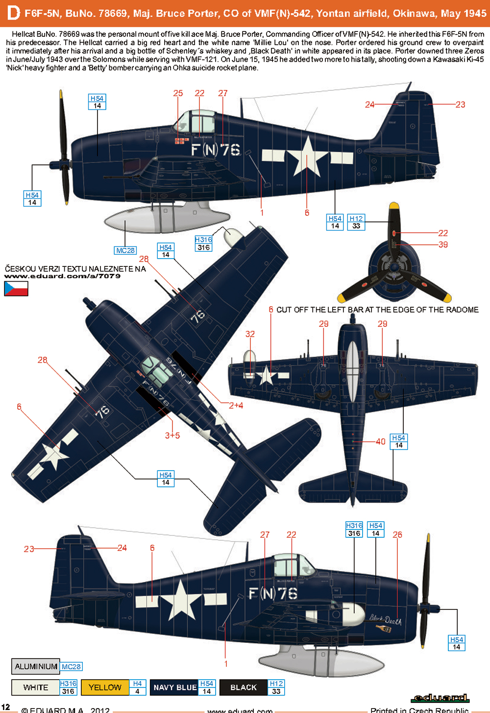 Grumman F6F 5N Hellcat VMFN 542 Bruce Porter CO BuNo 78669 Yontan airfield Okinawa May 1945 0C