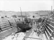 Asisbiz HMS Coral being broken up in Dry Dock no3 Grand Harbour Malta 19 24 Aug 1942 IWM A11487