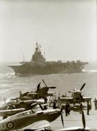 Asisbiz HMS Indefatigable foreground during Malta convoy Operation Pedestal Aug 1942 AWM A15957