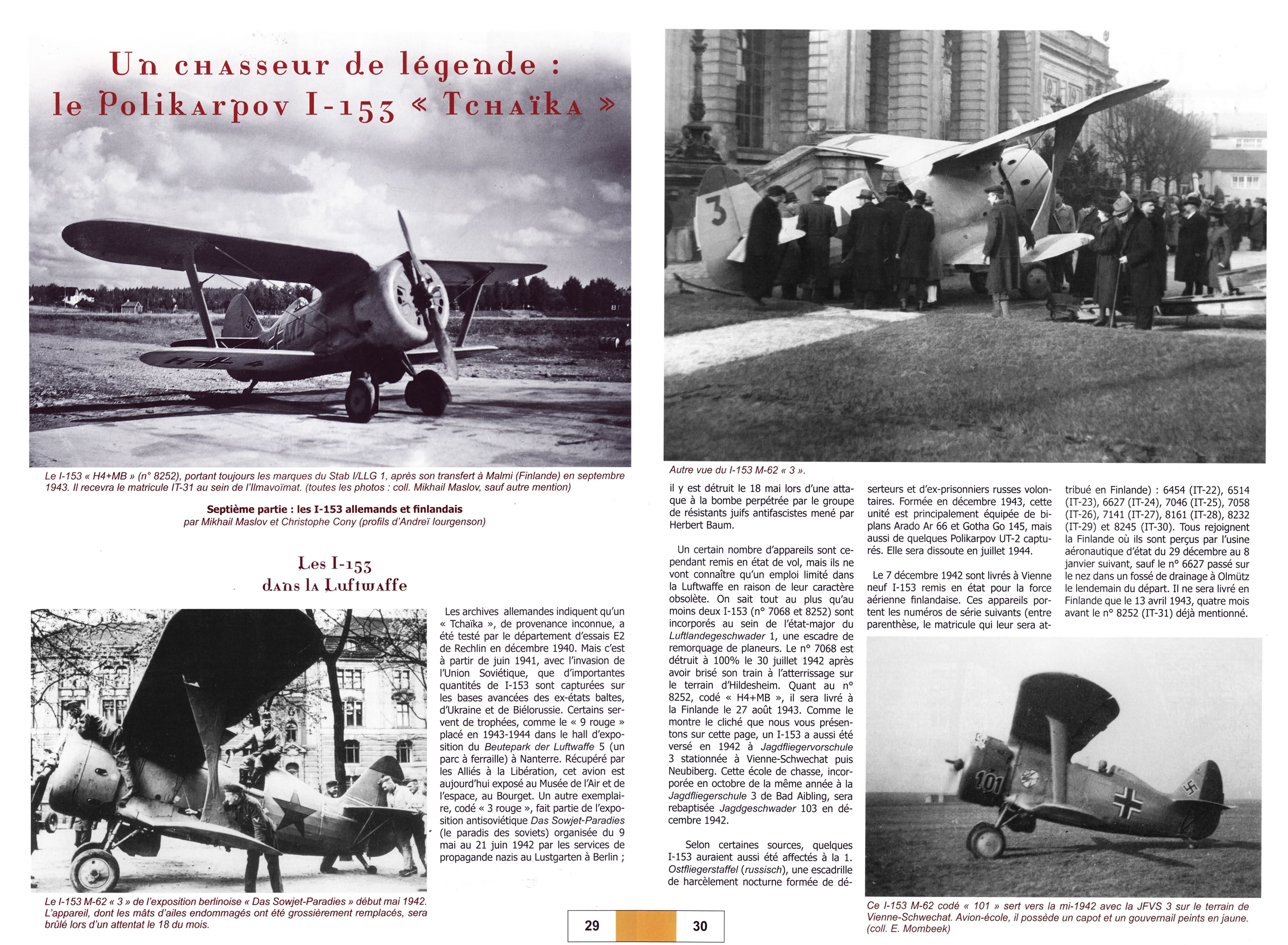 Article by French magazine Avions 173 about Polikarpov I 15 pages 29 30