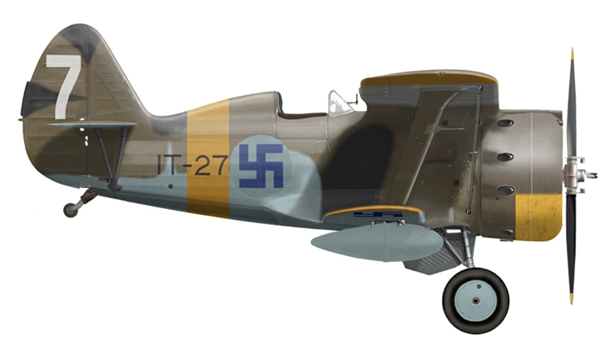 Ilmavoimat Polikarpov I 153 FAF 2.LeLv30 as IT27 White 7 Wartsila airport Finland Jul 1944 0A