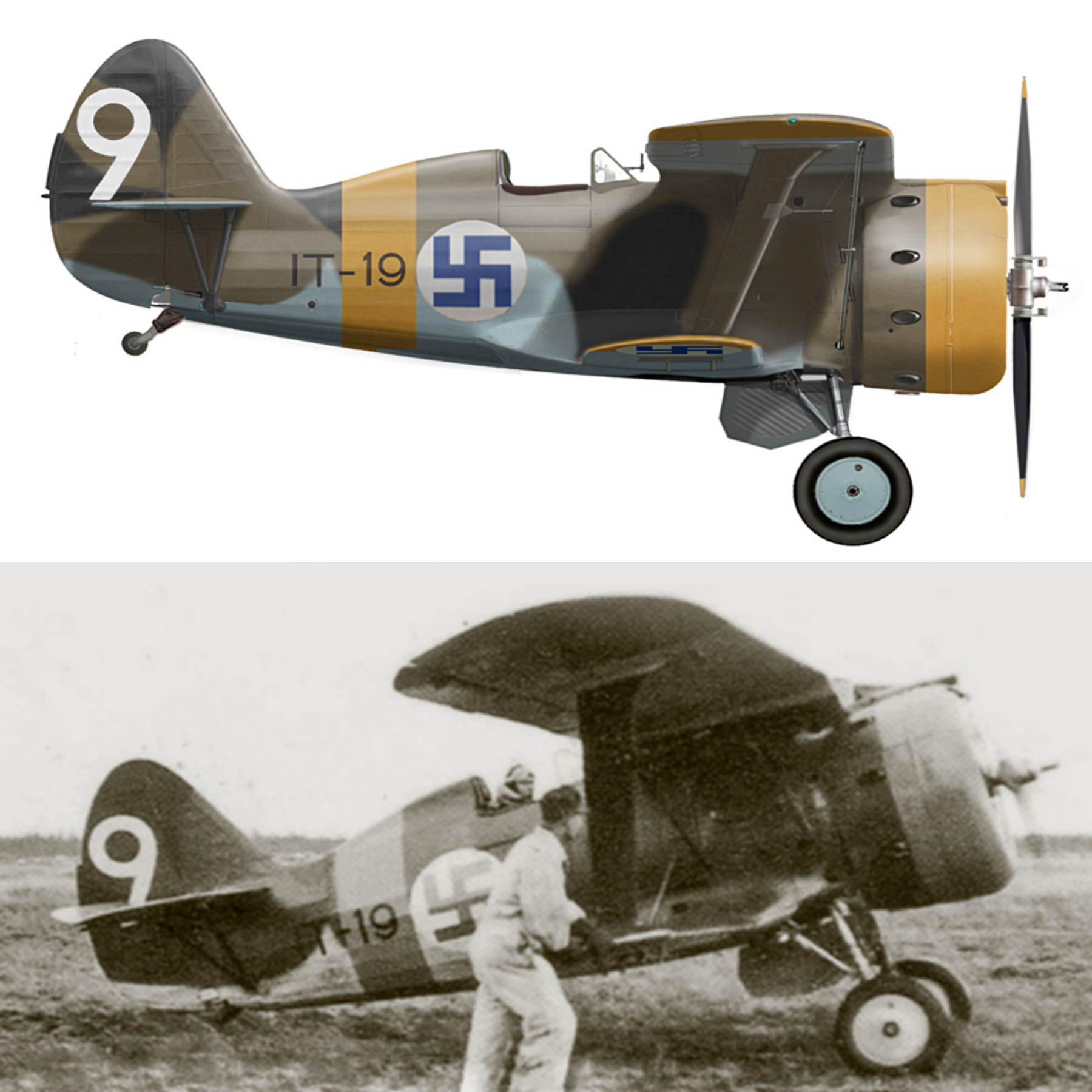 Ilmavoimat Polikarpov I 153 FAF 3.LLv6 as IT19 White 9 Finland 10th Sep 1942 0B