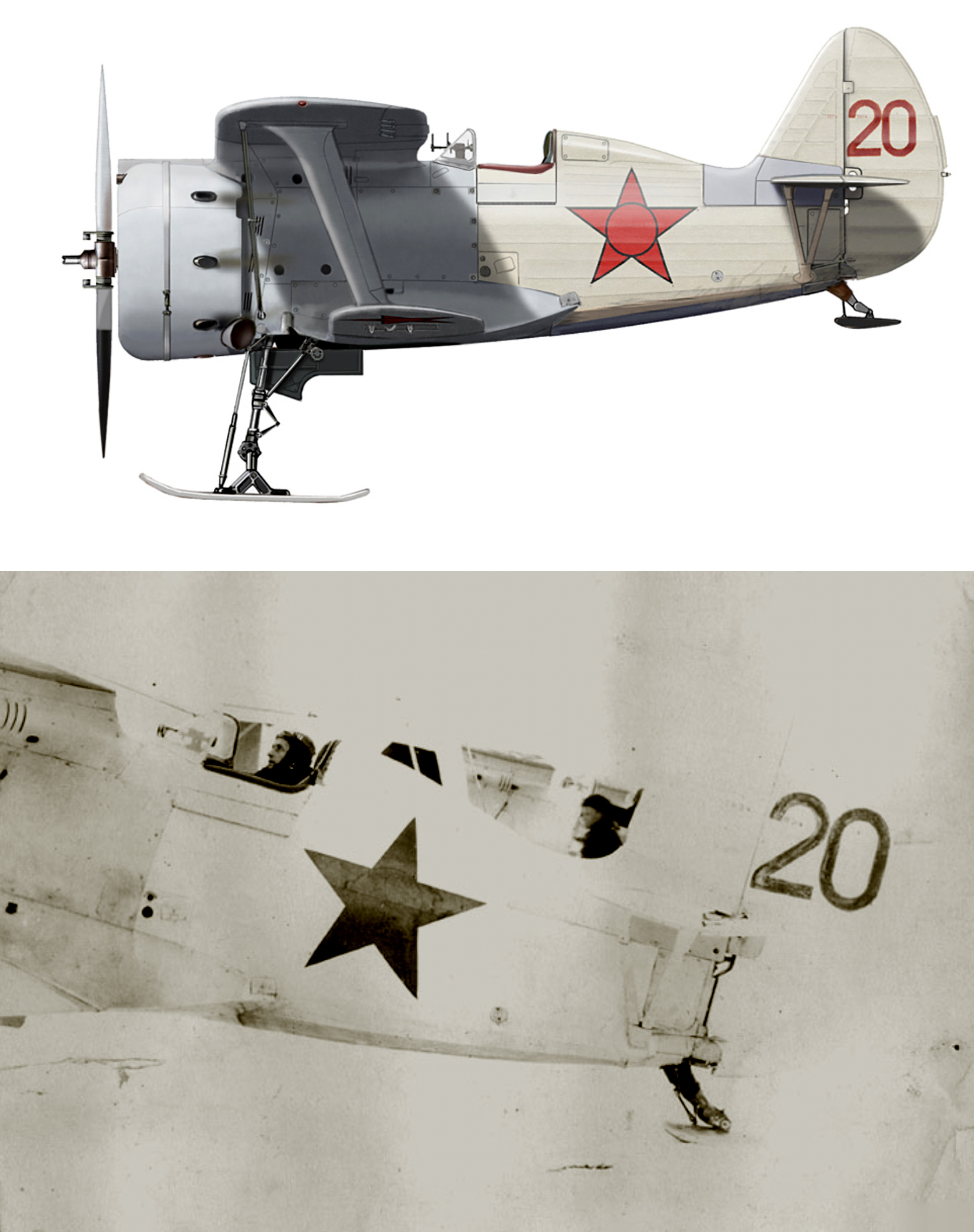 Polikarpov I 153 147IAP ski equipped unknown unit Red 20 during the Barbarrosa onslaught 1941 0B