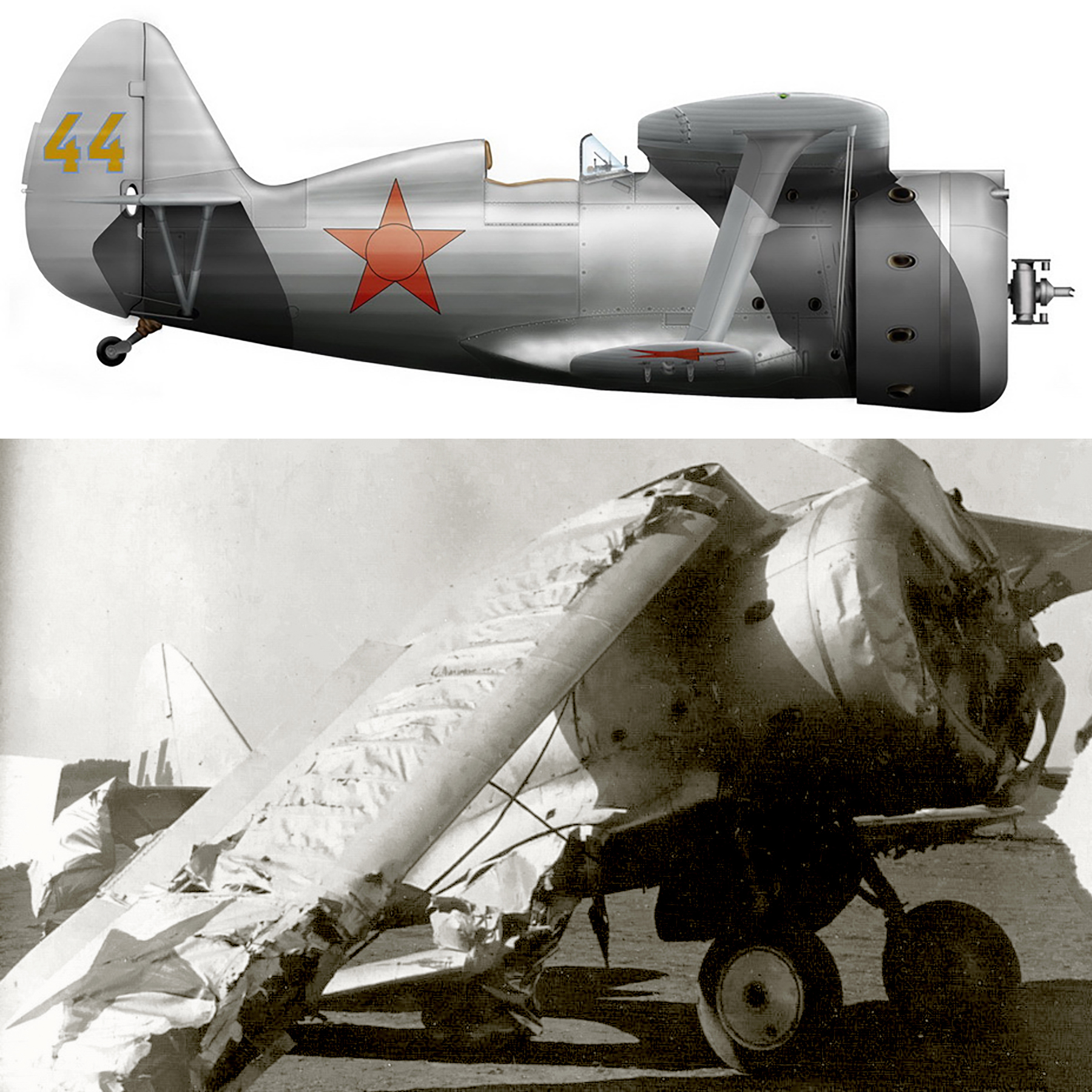 Polikarpov I 153 148IAP Yellow 44 sn 7344 SnrLt LD Smirnov accident at Liepaja Latvia May 1941 0B
