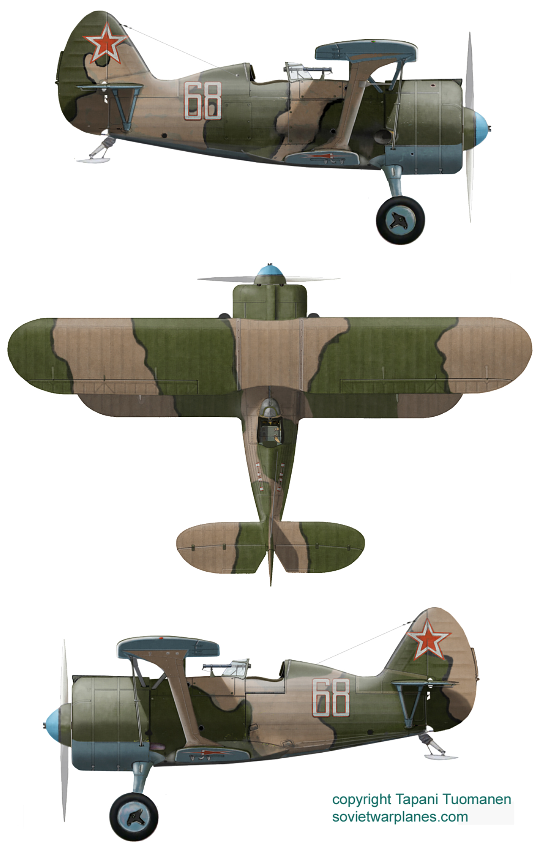 Polikarpov I 153 14KORAE Silver 68 in three tone camouflage pattern Russia 1943 0A