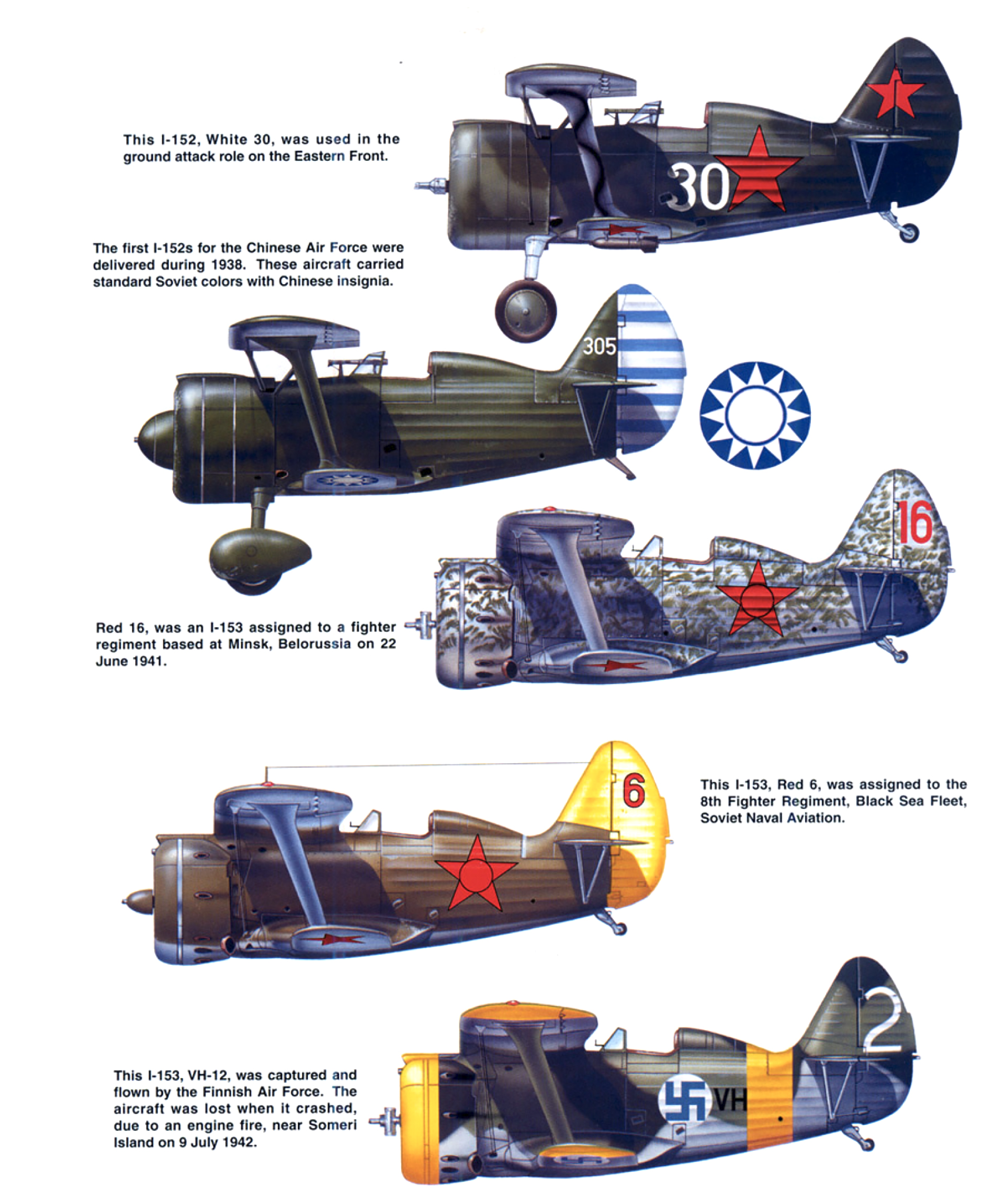 Profiles of various Polikarpov I 153 aircraft publisher unknown web 02
