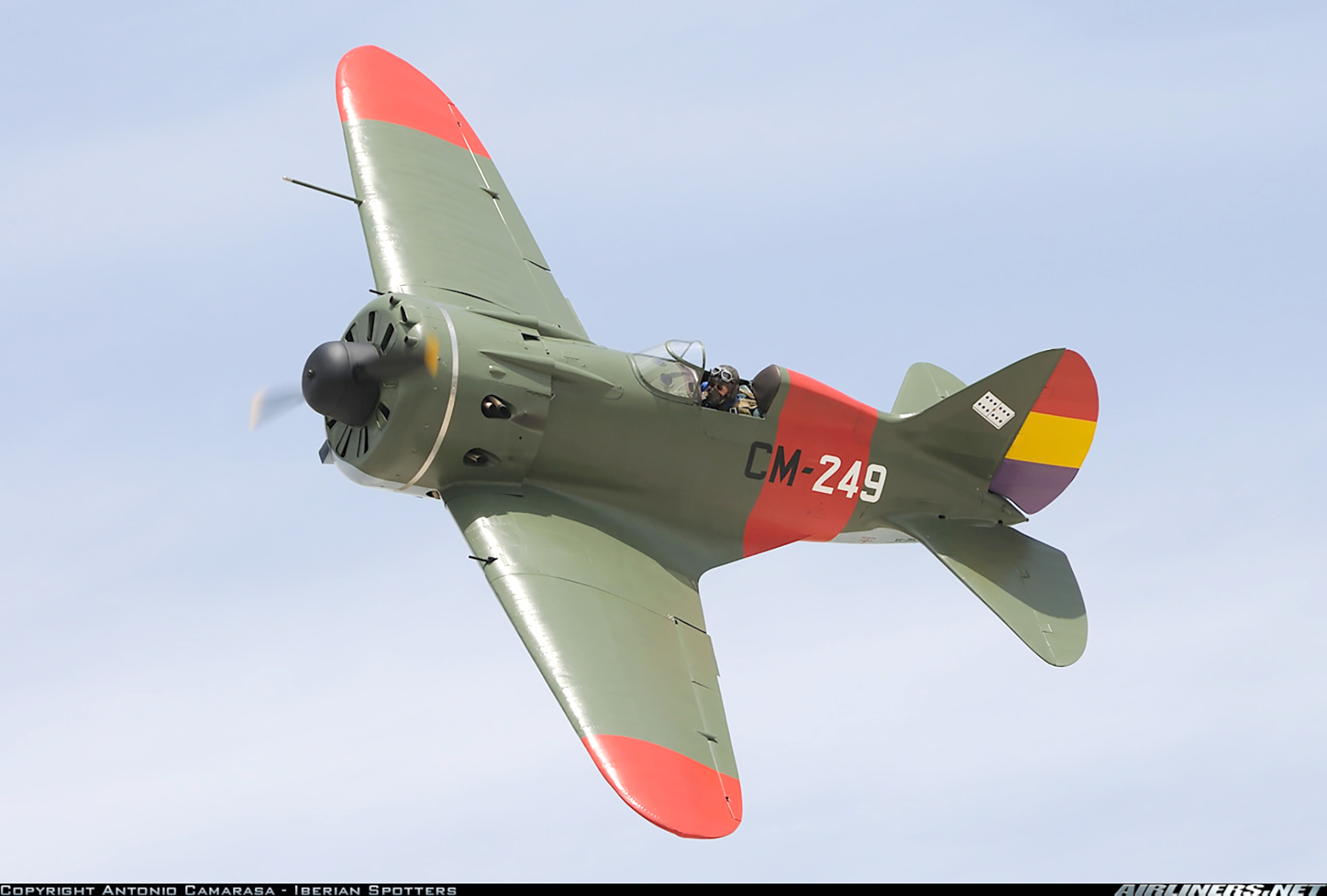 Airworthy Polikarpov I 16 type 24 cn 2421039 flying as Spanish Republican AF CM249 SCW 02