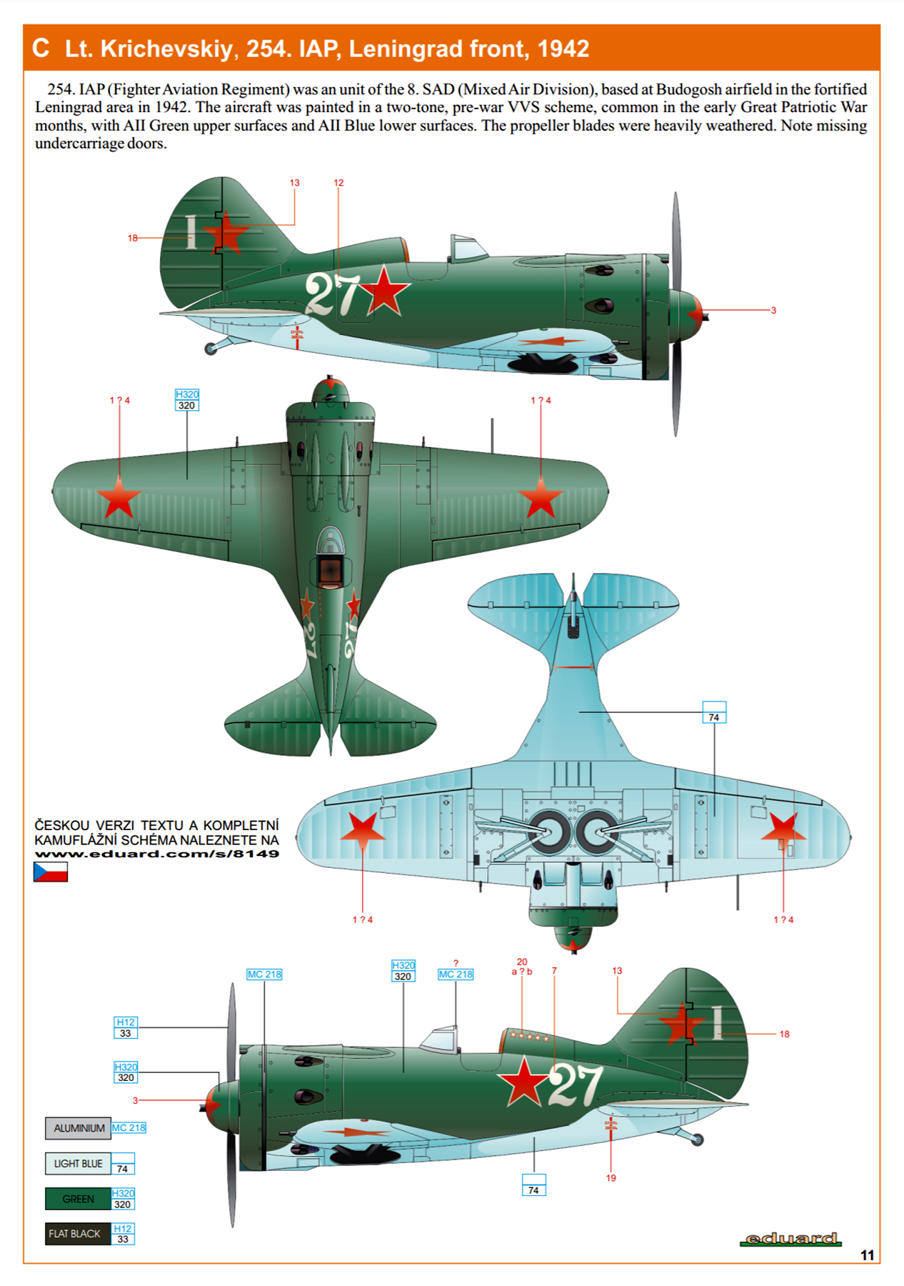 Polikarpov I 16 type 29 254IAP White 27 and 1 Vladimir M Gubich Budogoschi AF Belarus 1942 0B