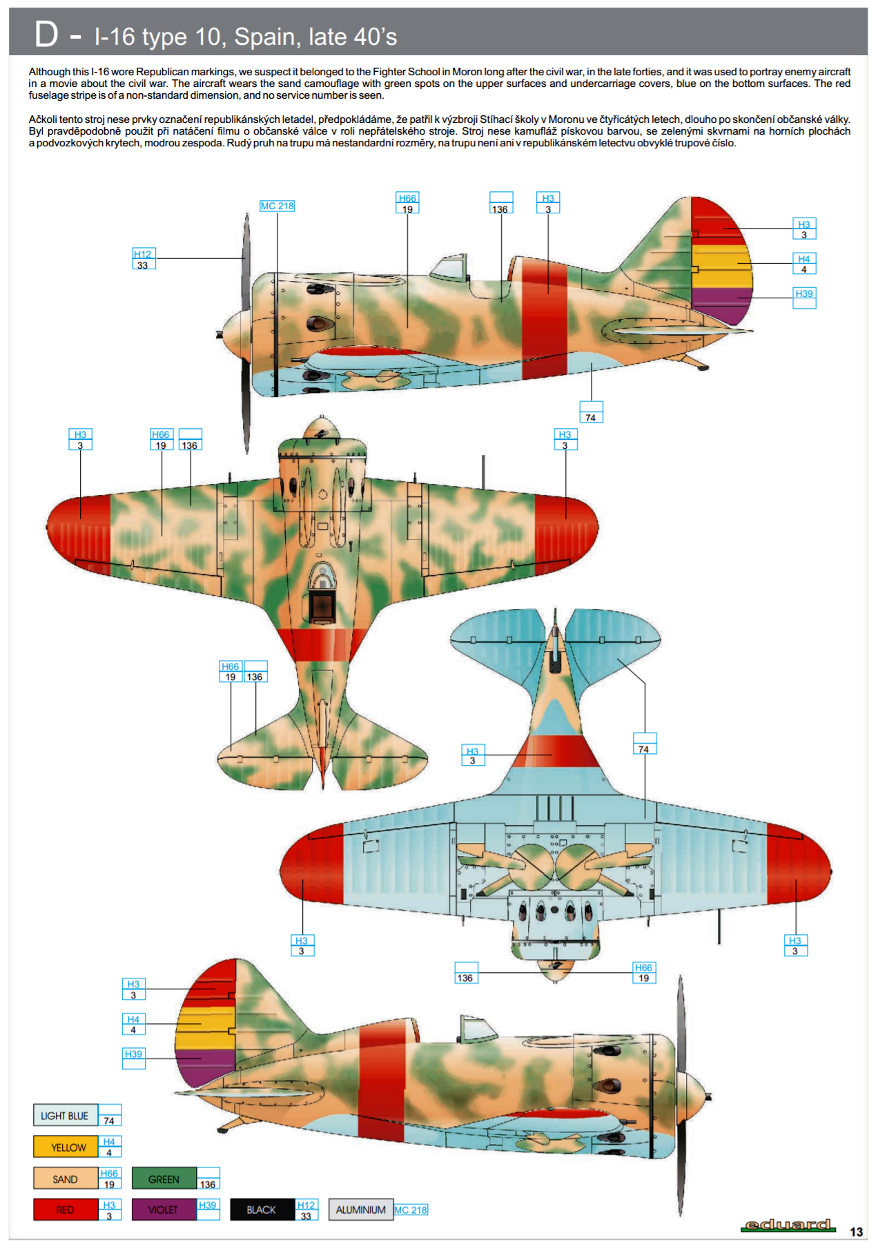 SCW Polikarpov I 16 type 10 Republican Air Force Spain 1938 1940 by Eduard 0A