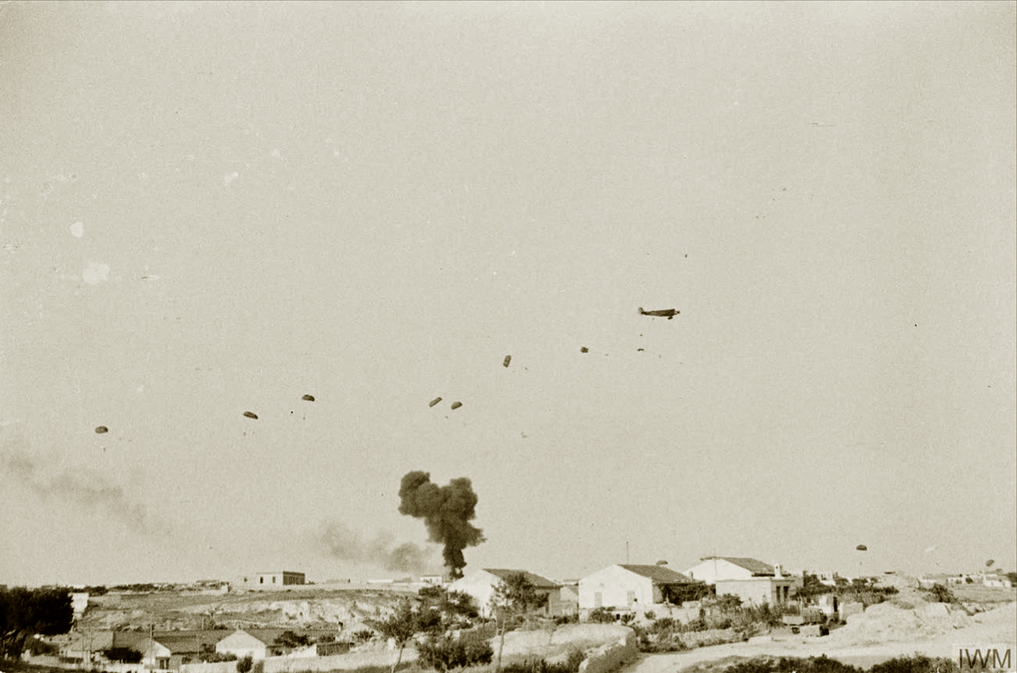 Junkers Ju 52 shot down by anti aircraft gunfire near Heraklion Crete 20 May 1941 IWM A4145