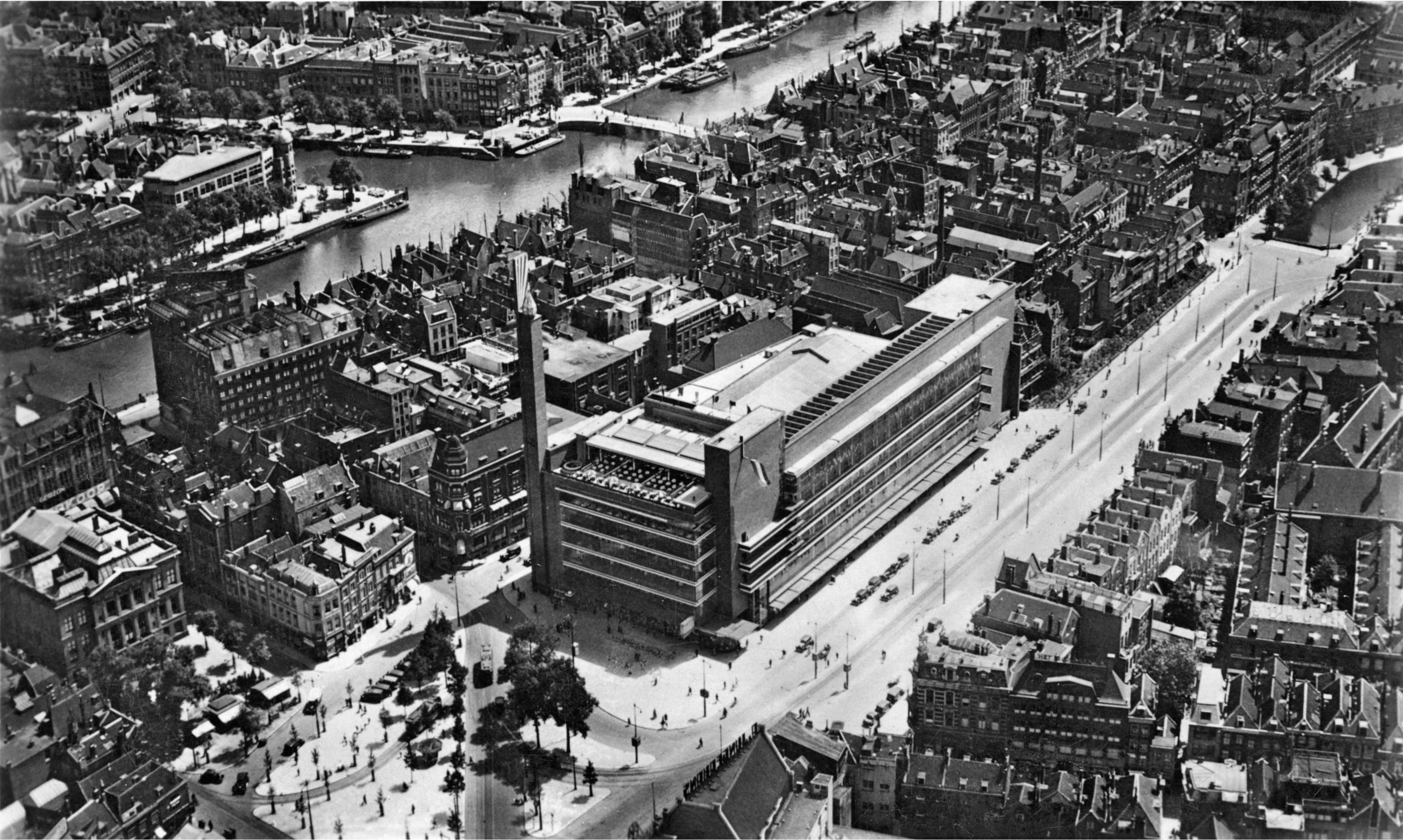 Aerial view of the Coolsingel with the famous Bijenkorf department store Bund