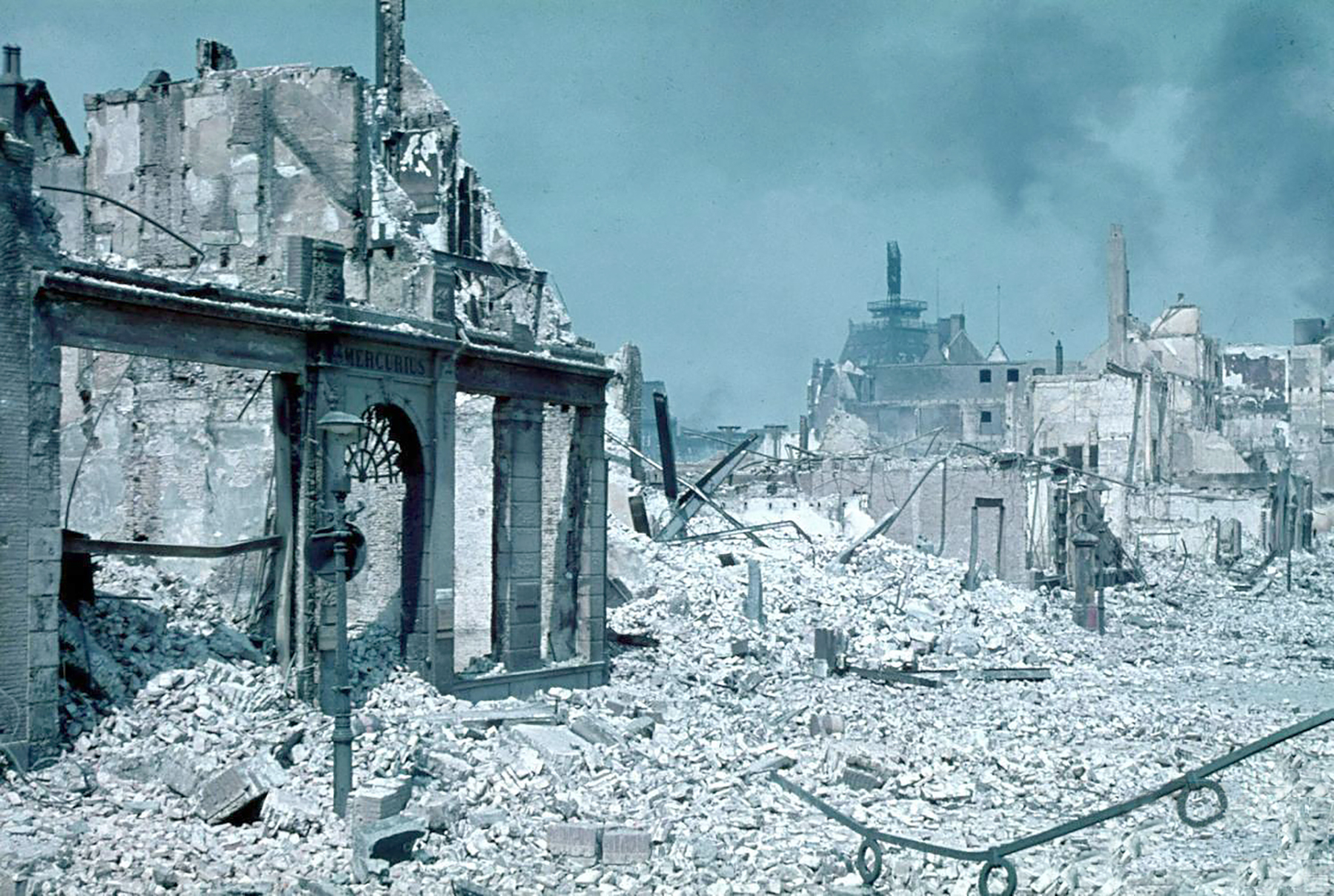 Devastation of Rotterdam by the Luftwaffe shows the city centre after the bombing May 1940 life 01