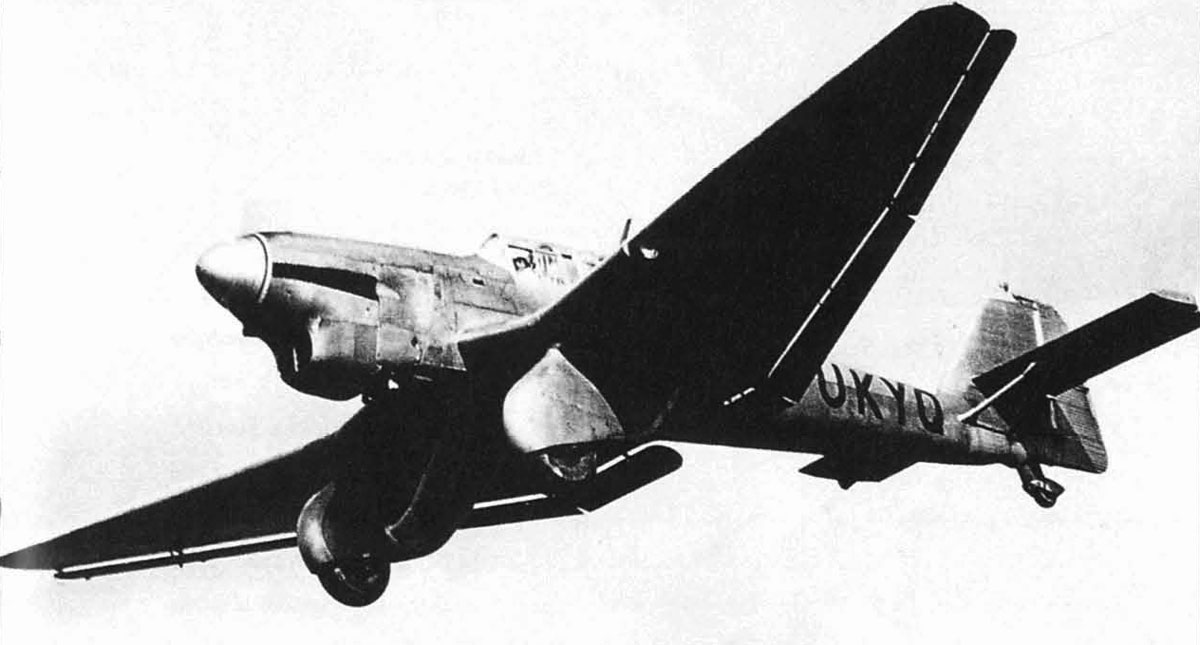 Junkers Ju 87V3 Stuka prototype D UKYQ WNr 4923 aerial test flight 1936 01
