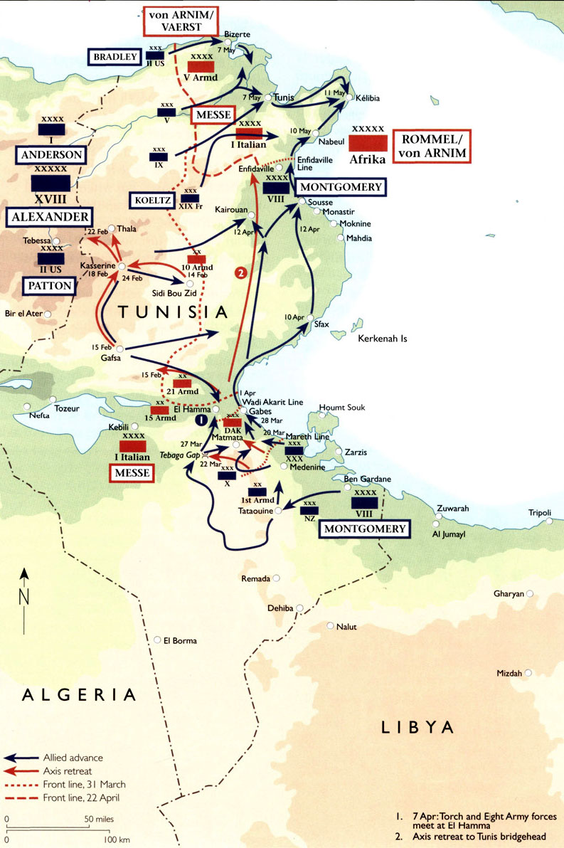 Artwork showing a map of Tunisia Campaign 01