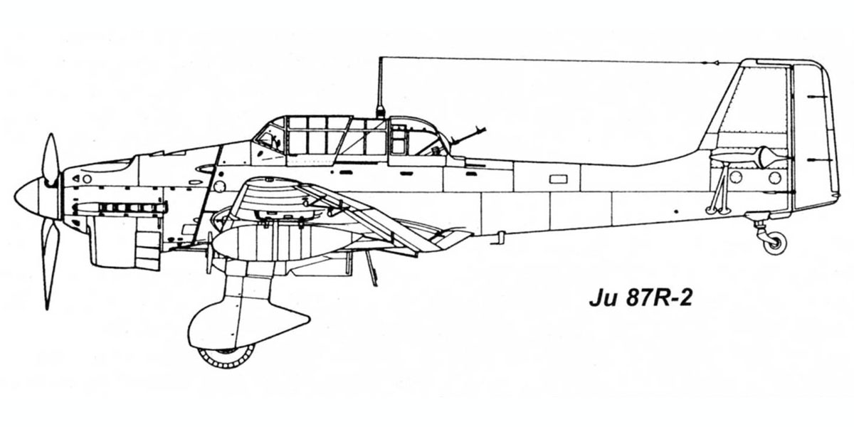 Diagram of Junkers Ju 87R2 Stuka side profile view blue print 0A