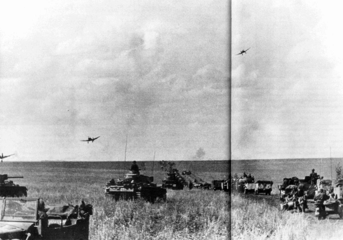 Junkers Ju 87 Stukas landing next to a panzer column during Operation Barbarossa 1941 01
