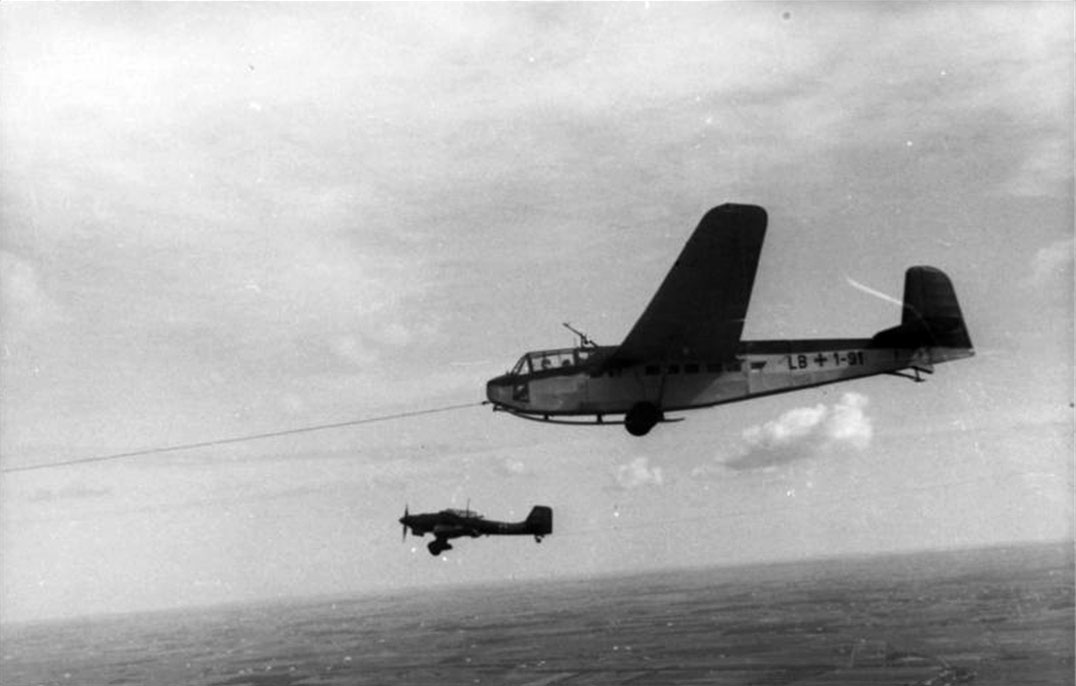 Junkers Ju 87R Stuka towing a DFS 230 glider coded (LB+1 91) Sicily 1943 02