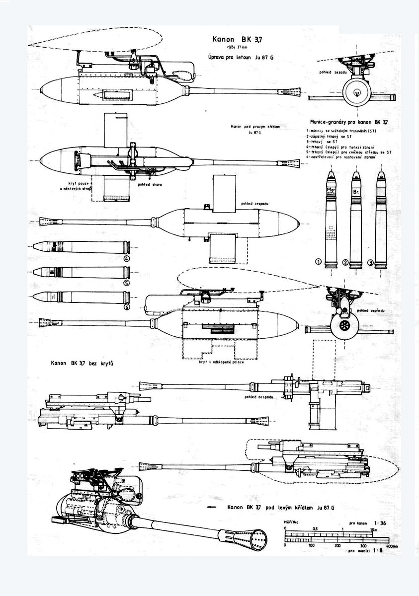 The big gun 37 mm Flak 18 cannon or Bord Kanone 3.7 underwing gondolas 0B