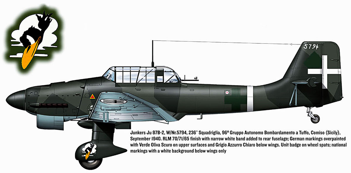 Junkers Ju 87B2 Picchiatelli RA 96 Gruppo 236 Squadriglia Comiso WNr 5794 Sep 1940 0A