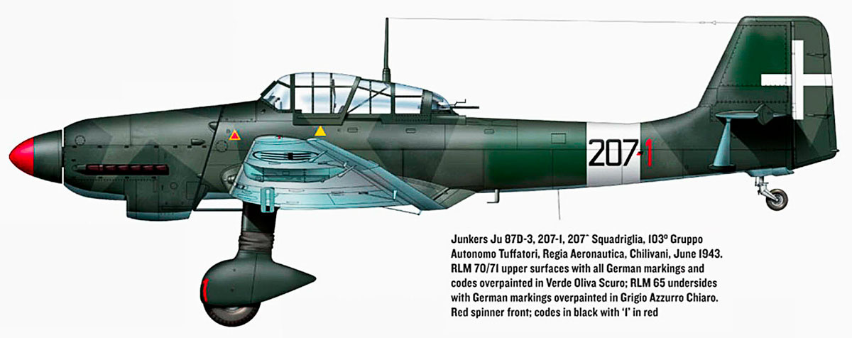 Junkers Ju 87D3 Picchiatelli RA 103 Gruppo 207 Squadriglia red 1 Chilivani AF June 1943 0C