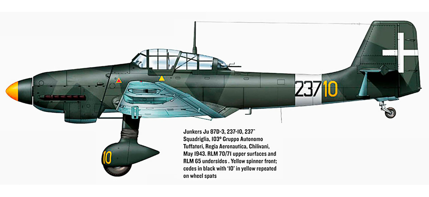 Junkers Ju 87D3 Picchiatelli RA 103 Gruppo 237 Squadriglia yellow 10 Tuffatori June 1943 0B