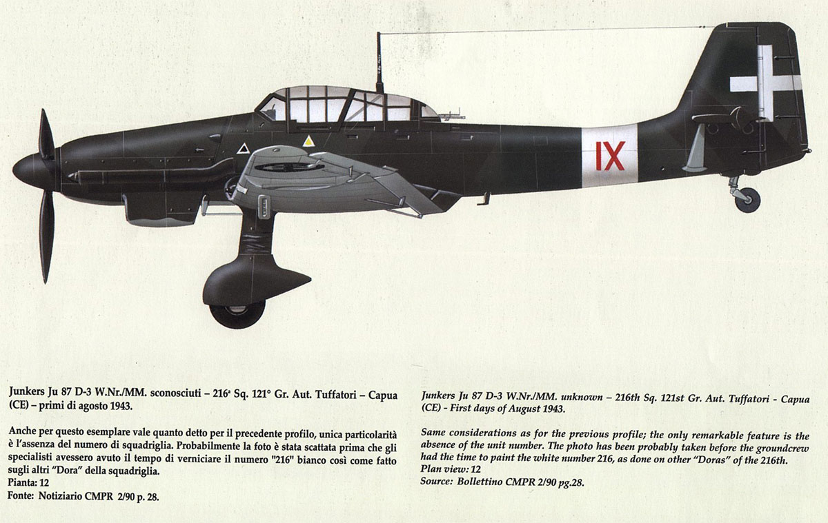 Junkers Ju 87D5N Picchiatelli RA 121 Gruppo 216 Squadriglia IX Tuffatori Aug 1943 0A