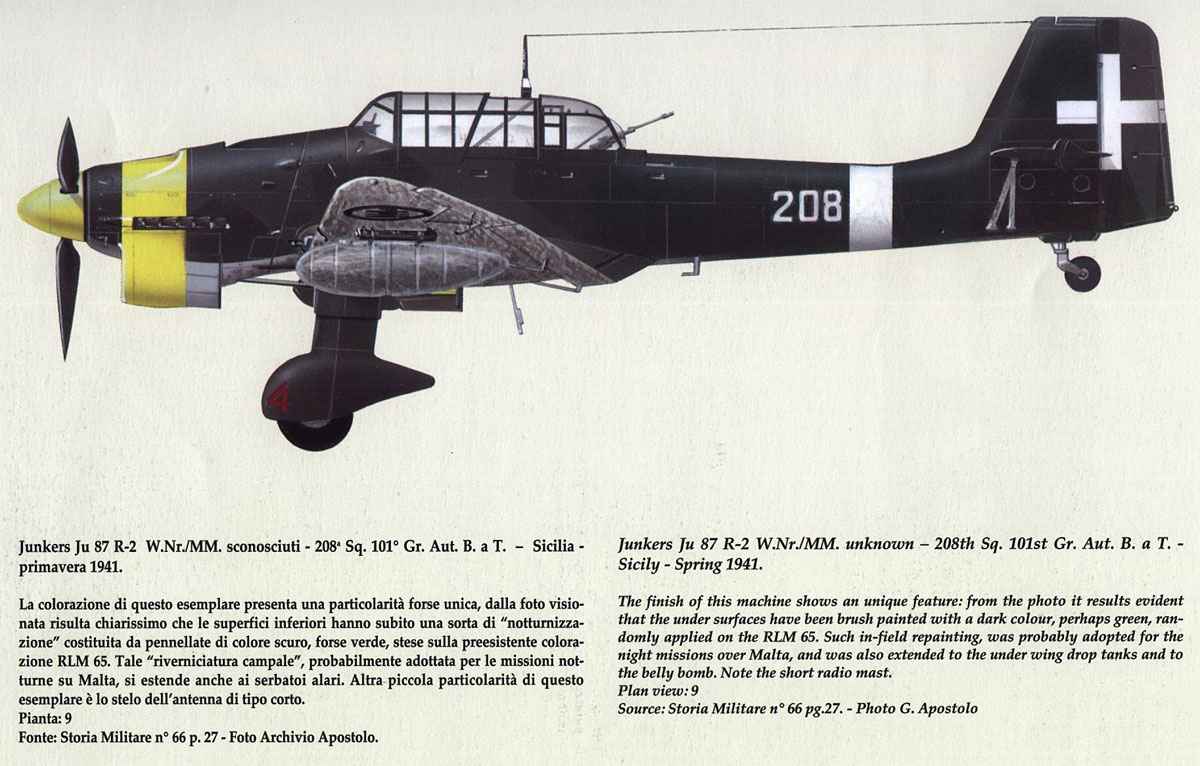 Junkers Ju 87R2 Picchiatelli RA 101 Gruppo 208 Squadriglia red 4 Sicily 1941 0A