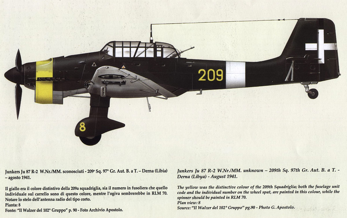 Junkers Ju 87R2 Picchiatelli RA 97 Gruppo 209 Squadriglia Yellow 8 Derna Libya Aug 1941 0A