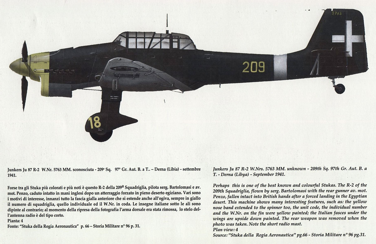 Junkers Ju 87R2 Picchiatelli RA 97 Gruppo 209Sa WNr 5763 yellow 18 Derna Libya Sep 1941 0A