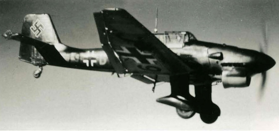 Junkers Ju 87B2 Stuka 1.StG1 showing the under side full code J9+BH 01