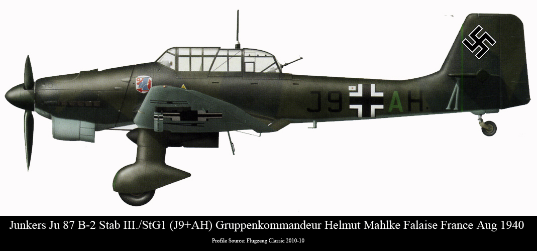 Junkers Ju 87B2 Stuka Stab III.StG1 (J9+AH) Gruppenkommandeur Helmut Mahlke Falaise France Aug 1940 0A