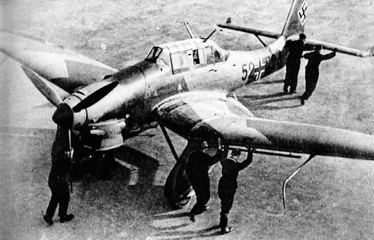 Junkers Ju 87A1 Stuka 4.StG165 (52+D24) being repositioned by ground crew Germany 1938 01