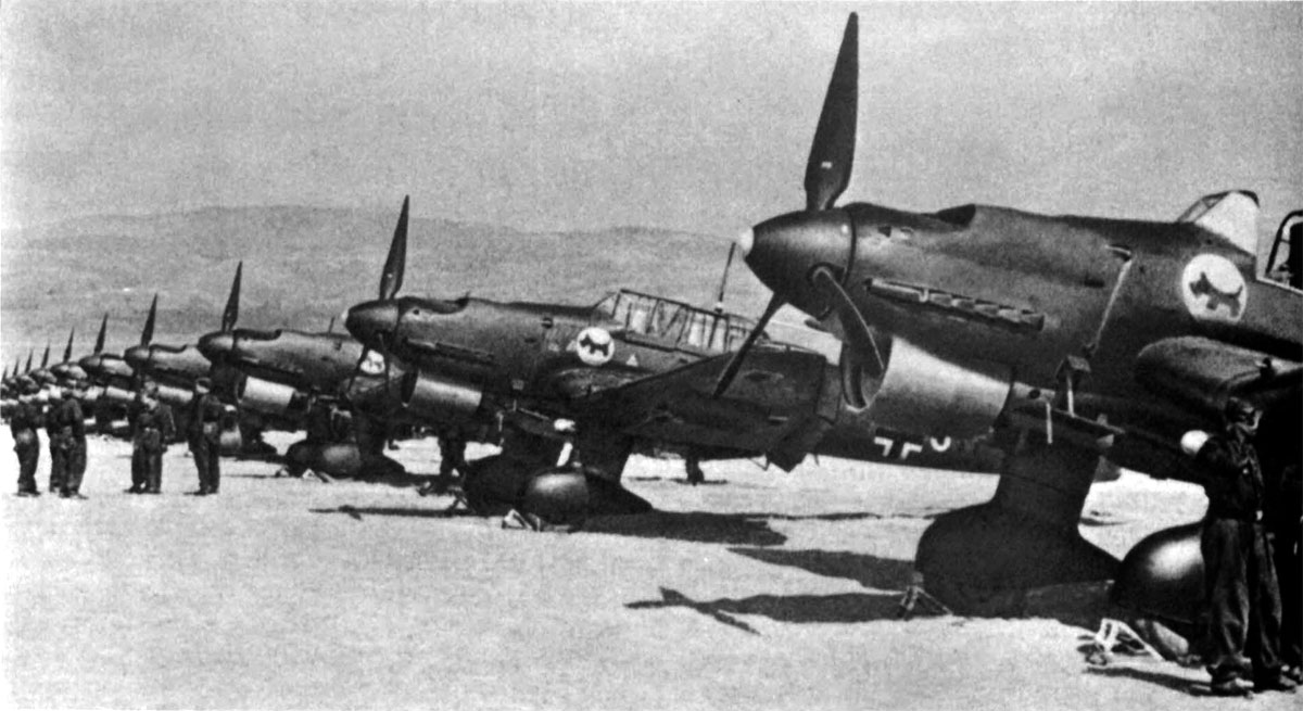 Junkers Ju 87B2 Stukas belonging to I.StG2 all lined up getting ready to strike against Malta 1941 02