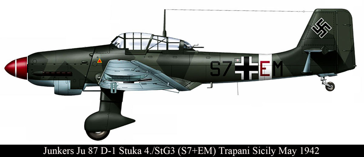 Junkers Ju 87D1 Stuka 4.StG3 (S7+EM) Trapani Sicily May 1942 0A