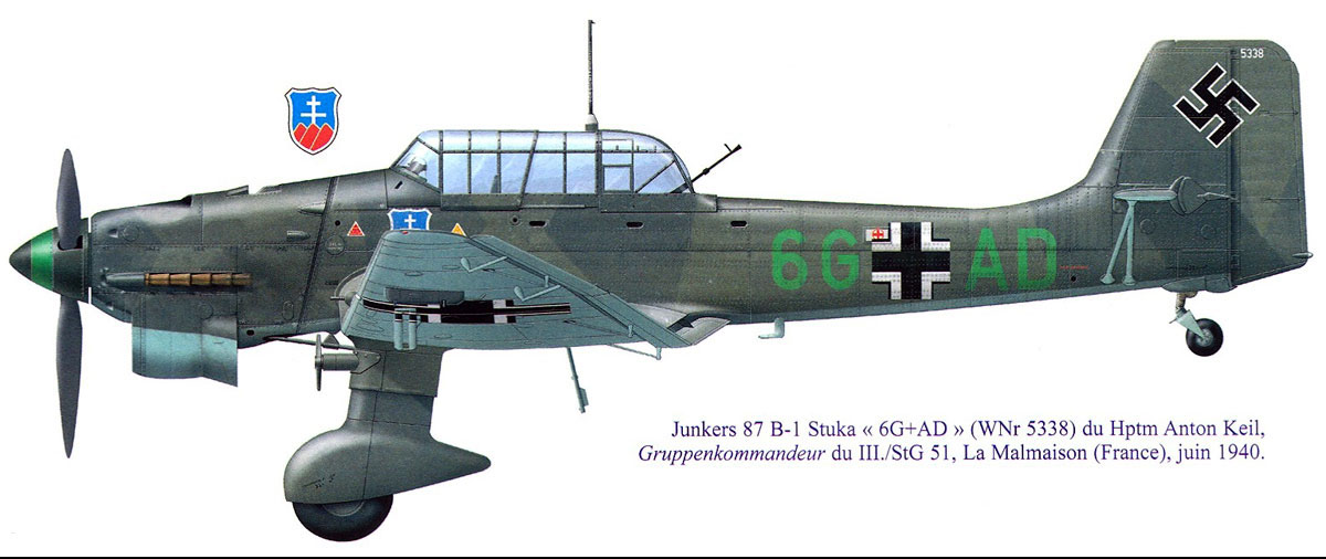 Junkers Ju 87B1 Stuka Stab III.StG51 (6G+AD) Anton Keil France 1940 0B