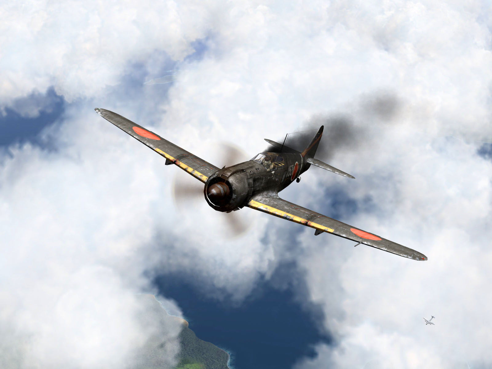 IL2 GB Ki 100 59 Sentai W153 nursing a damaged engine over Japan V06