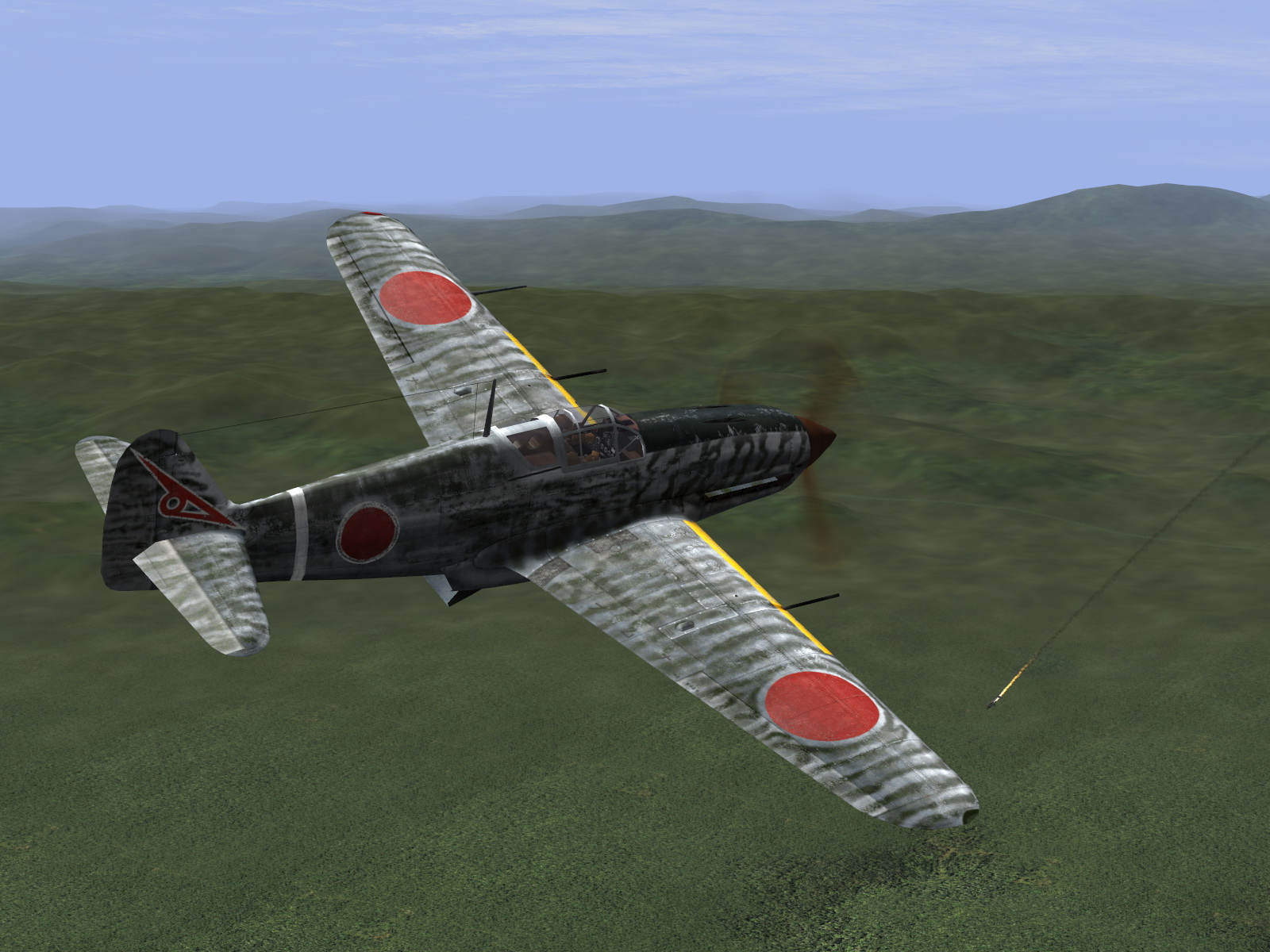 IL2 RO Ki 61 19 Sentai a 5AF P 38 Lightning burns as it plunges earthwards 1944 V02