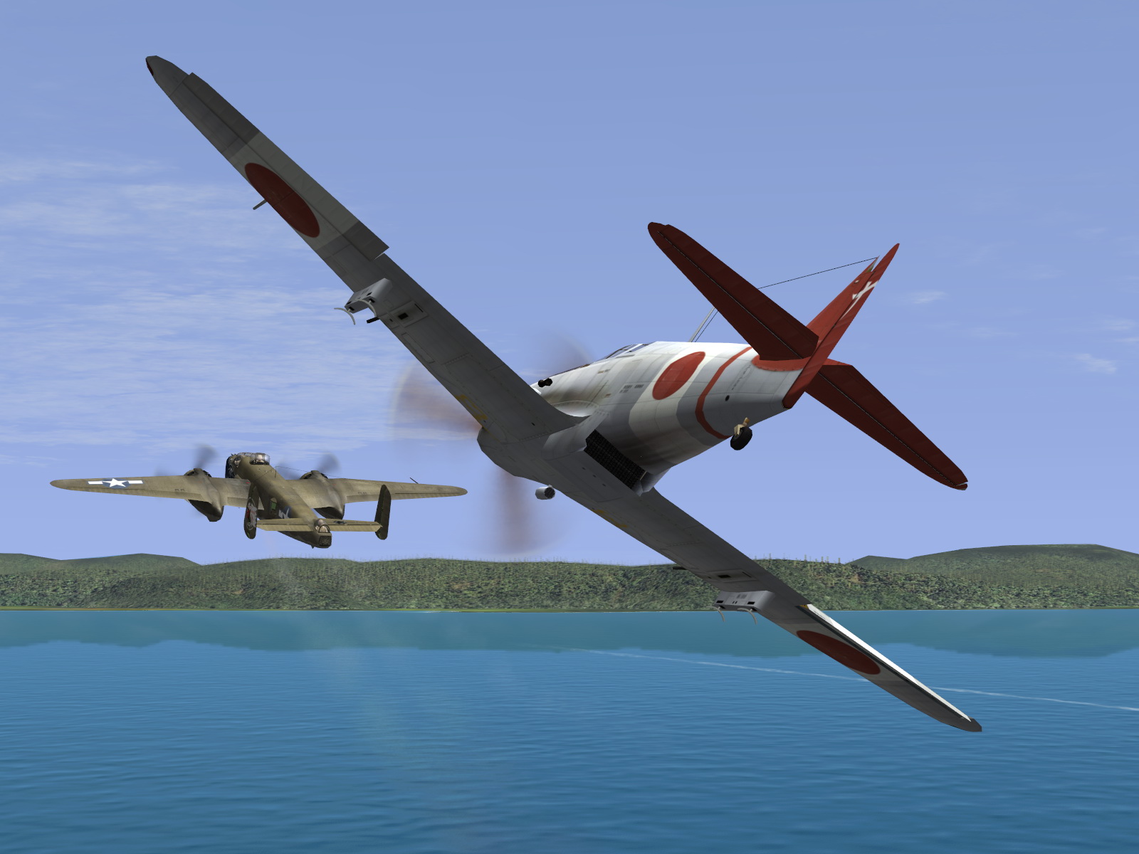 IL2 UF Ki 61 Hei 244 Sentai Y33 dog fighting with B 25 Mitchells V07