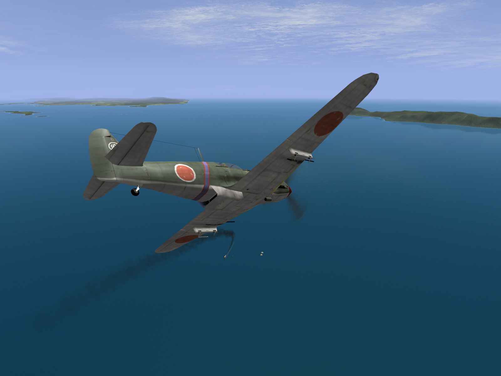 IL2 BL Ki 61 55 Sentai 1 Chutai watching a B 25 Mitchell crash into the Sulu Sea V01